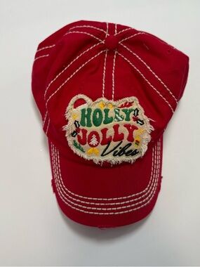 Holly Jolly Vibes Red Holiday Cap adjustable Christmas